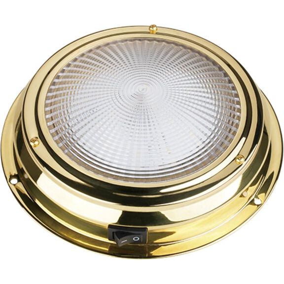 SEAFLO 6" Round LED Dome Light with Brass Bezel & Rocker Switch - Cool White, 12V image number 0