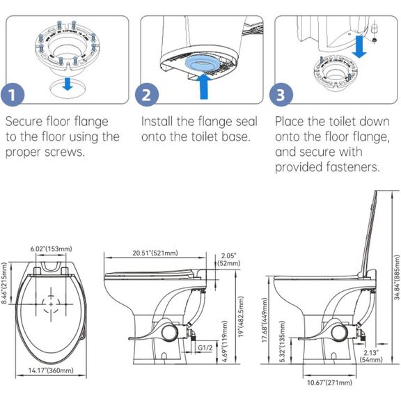 SEAFLO Porcelain RV Toilet with Sprayer Attachment 19in Gravity Flush Foot Pedal Soft Close image number 2