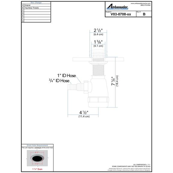 1-3/4" Drain, Touch Trap Sink Drain with Cover no Overflow, 3/4" & 1" Hose Barb Chrome image number 3