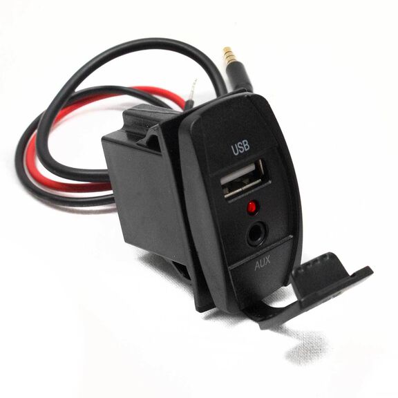Dual Port Rocker Panel size with USB and AUX input image number 0
