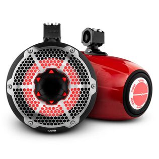HYDRO 10" Neodymium Marine Tower Speakers with Built-in Passive Radiator, 1" Driver and RGB LED Light, 900 Watts, Red