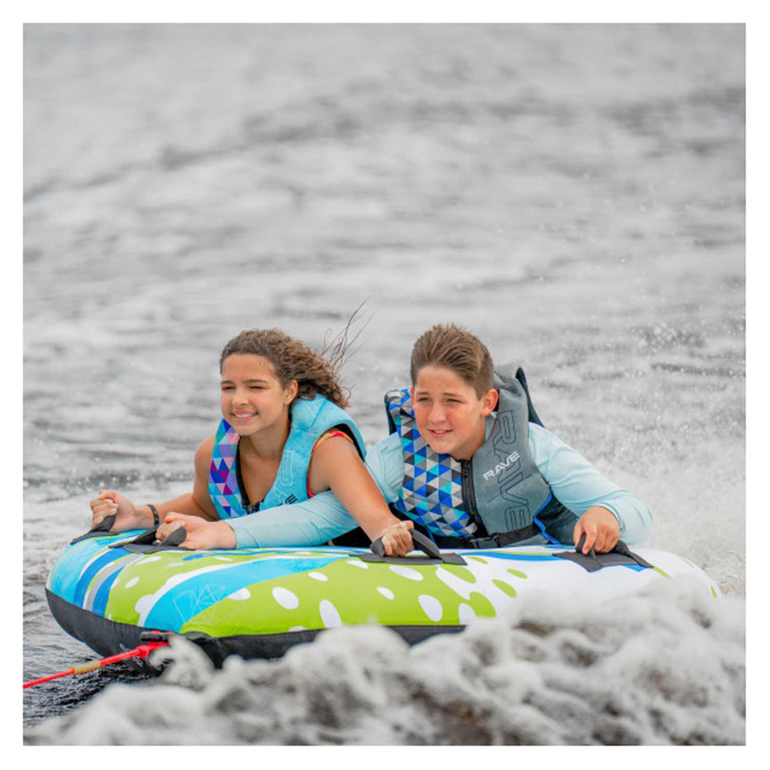 thumbnail image 2 of Towable Boat Tubes RAVE Sports Escape Towable Tube - 1-2 Rider Pontoon Boat Tube With Comfy Seats, 340LB Capacity, Quick-Connect Rope Water Tube 2 of 13