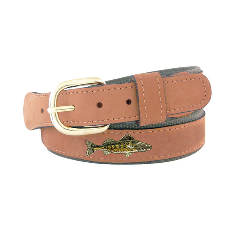 Men's Walleye Embroidered Belt, Olive, 32 image number 0