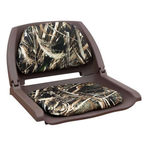 8WD139CLS-B-733 Molded Fishing Boat Seat with Cordura Camo Cushion Pads, Brown Shell / Realtree Max 5 image number 0
