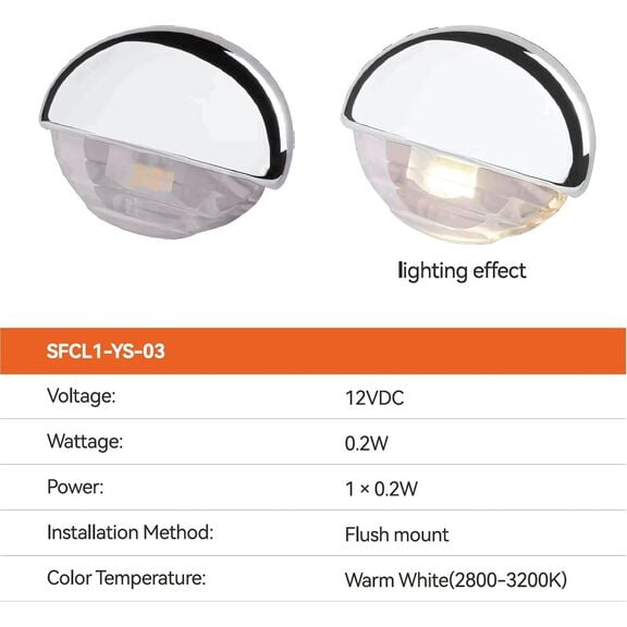SEAFLO 04 Series LED Oblong Courtesy Light, 12V, Warm White, IP67 image number 3