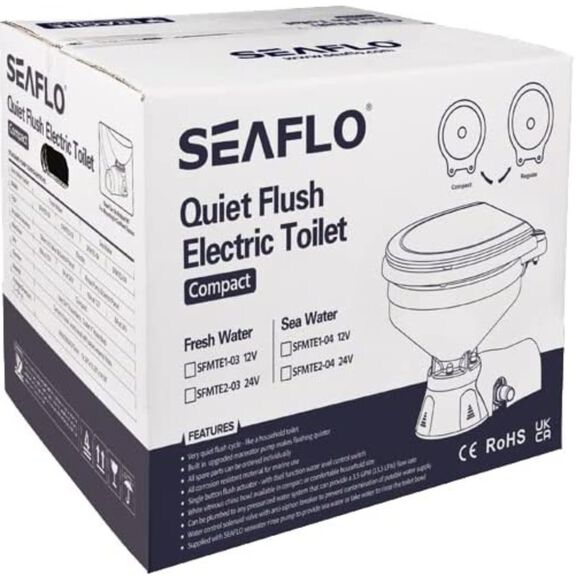 SEAFLO 12V Quiet Flush Electric Marine Toilet, Regular Size, Seawater Macerator, Soft Close Seat image number 5