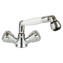 Combination Marine Faucet/Shower Fixture, White Handle with 5&rsquo; White Nylon Hose image number 0