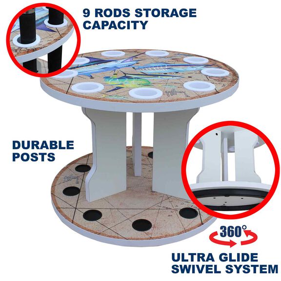 Guy Harvey Ancient Map Spinning 9 Fishing Rod Storage Rack, Vertical Fishing Pole Rod Holder image number 3