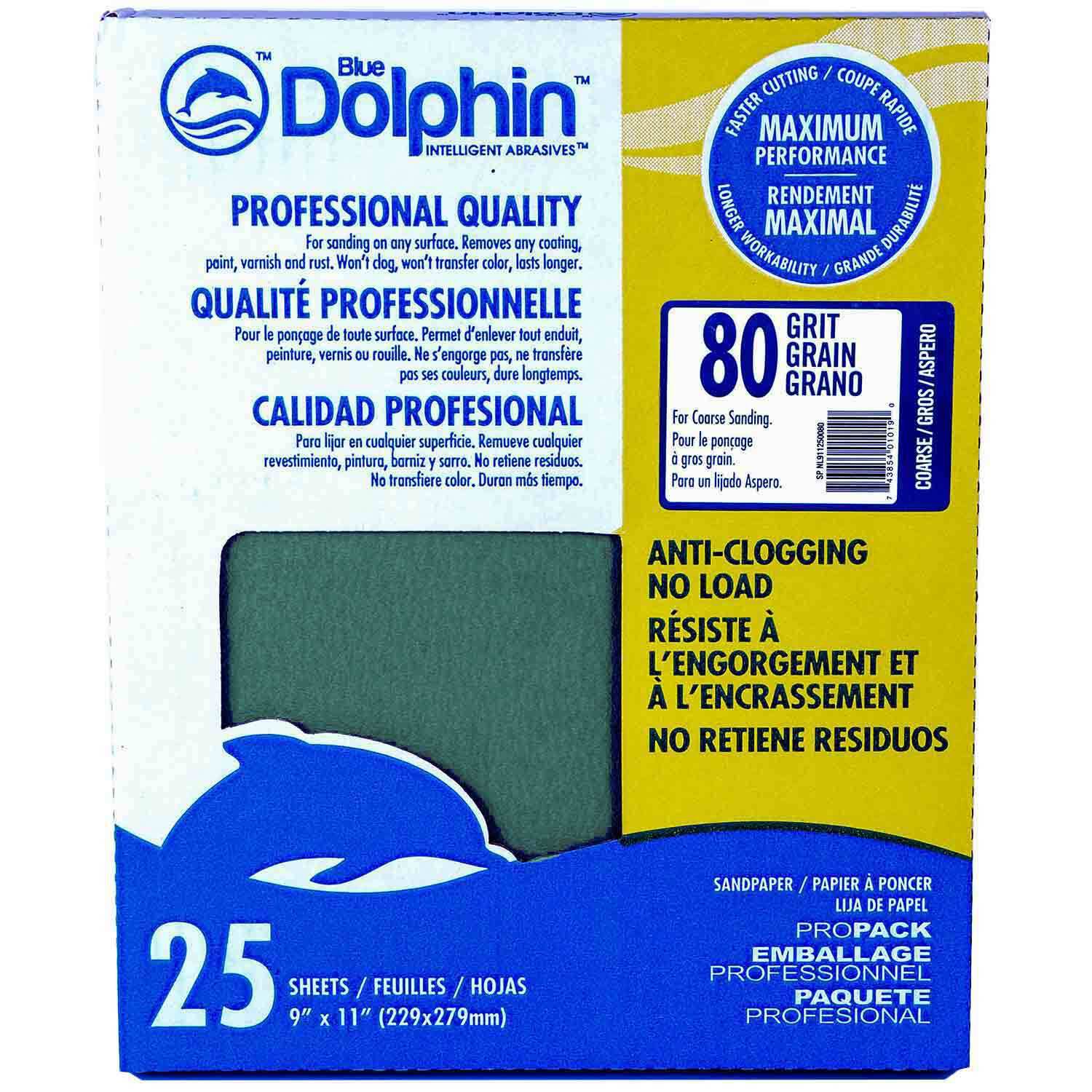 BLUE DOLPHIN Pro Grade Sandpaper Sheets, 80 Grit, 25-Pack