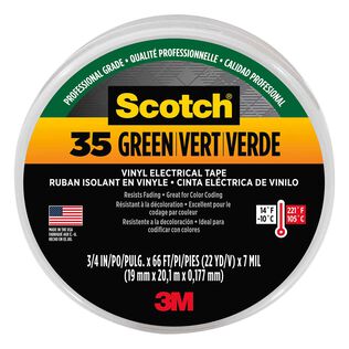 Scotch&reg; Vinyl Electrical Tape 35, 3/4" x 66', Green
