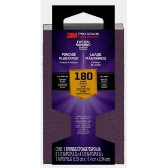 3M Pro Grade Precision Faster Sanding Sanding Block Sponge FSB180-PGP-1T, 2.5" x 4.5" x 1", 180 grit, Medium, 12/case image number 0