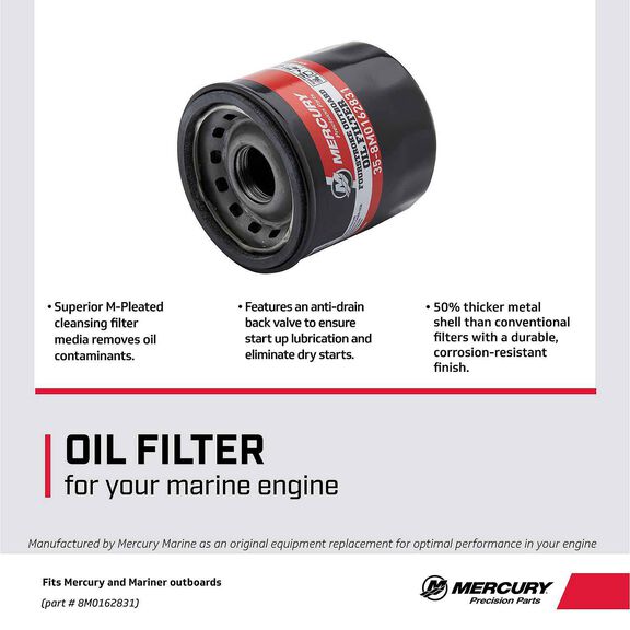 Mercury FourStroke Outboard Oil Filter 8M0162831 for Select Mercury 8-30hp Outboards image number 2