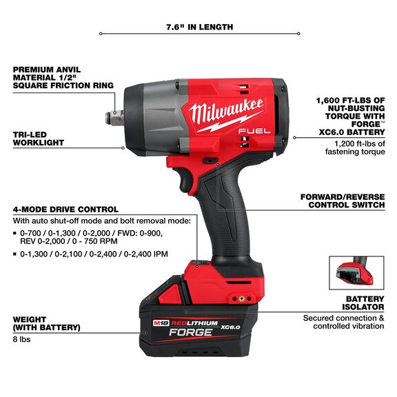 M18 FUEL&trade; 1/2" High Torque Impact Wrench with Friction Ring REDLITHIUM&trade; FORGE&trade; Kit image number 1