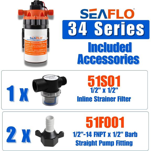 SEAFLO 34 Series 12V Water Pressure Diaphragm Pump, 1.6 GPM, 100 PSI image number 7