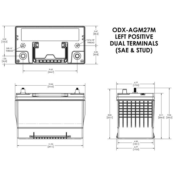 Odyssey Extreme Group 27 Dual Purpose Marine AGM Battery with Thin Plate Pure Lead Technology, 92 Amp Hours, 930 Cold Cranking Amps, 1080 Marine Cranking Amps, 195 Reserve Minutes image number 1