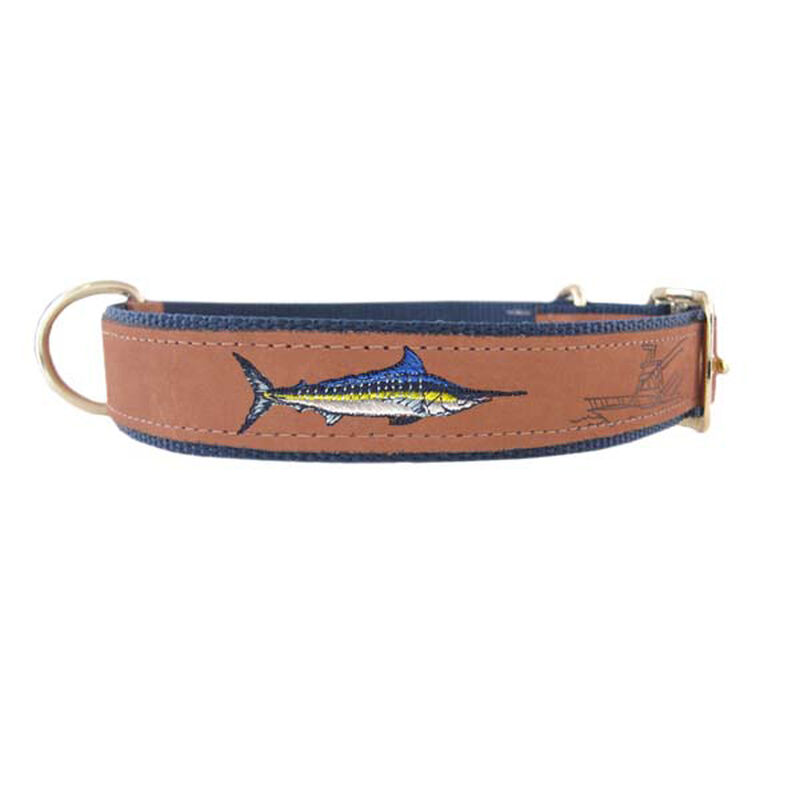 Mariln Embroidered Dog Collar, Navy/Tan, L image number 0