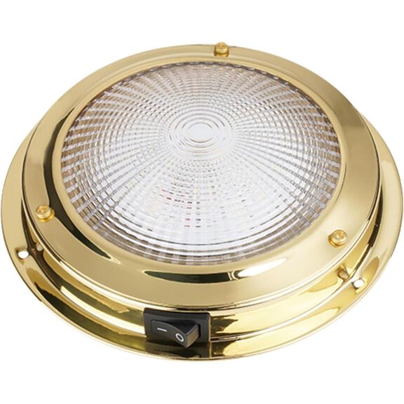 SEAFLO 5" Round LED Dome Light with Brass Bezel & Rocker Switch - Cool White, 12V image number 0