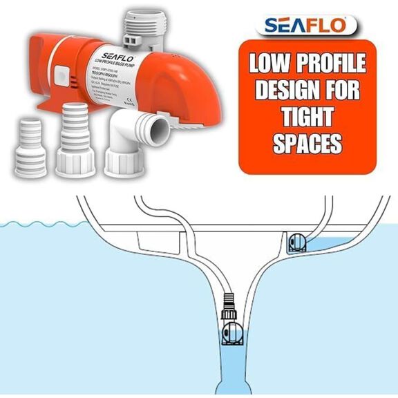 SEAFLO 24V 1100 GPH Time Sensing Automatic Low Profile Narrow Bilge Pump image number 3