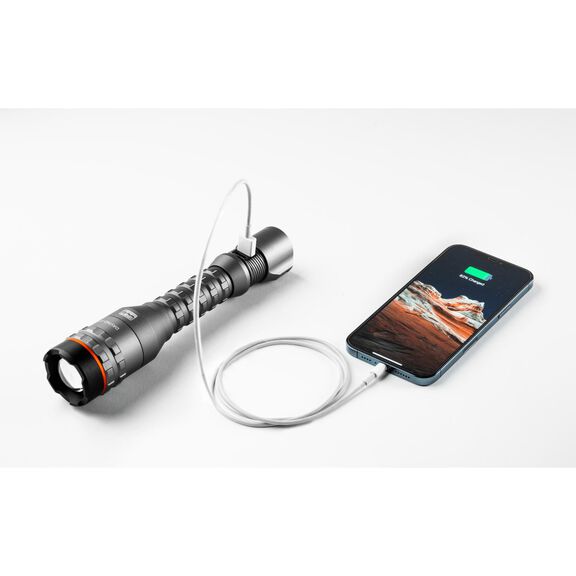 Davinci 1800L: 1800 Lumen Rechargeable Flashlight with Power Bank and Push Button Mode Selector image number 2