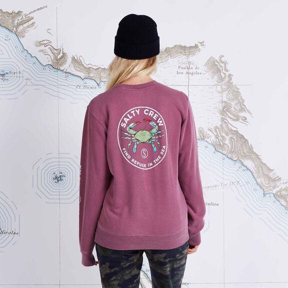 Women's Blue Crabber Boyfriend Crew Fleece Sweater image number 0