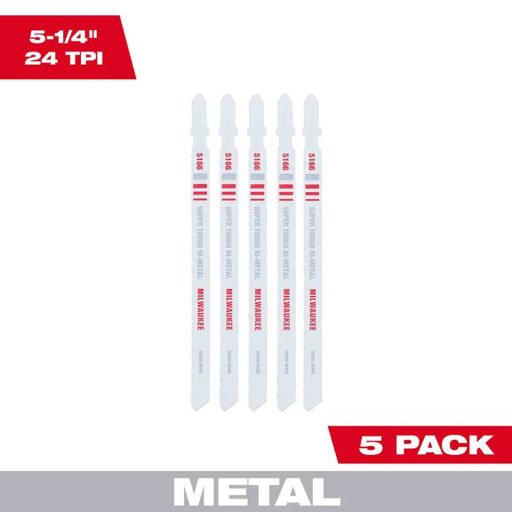 5 1/4" 24TPI T-Shank Metal Cutting Bi-Metal Jig Saw Blades, 5 Pack image number 0
