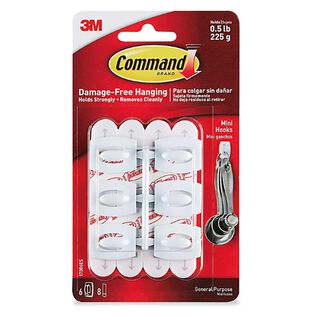 Command&trade; Mini White Hooks with White Strips, 6 Hooks, 8 Strips/Pack