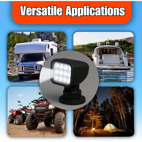 SEAFLO 360&deg; Rotating Remote Control LED Searchlight, 10-30V DC, 2700 Lumens, Wireless Remote, Black image number 6