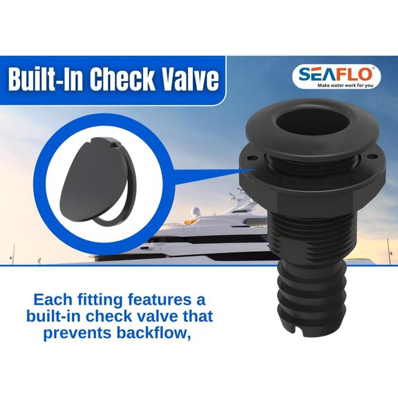 SEAFLO 1-1/4 in Angled Thru Hull Fitting with Check Valve Black image number 3