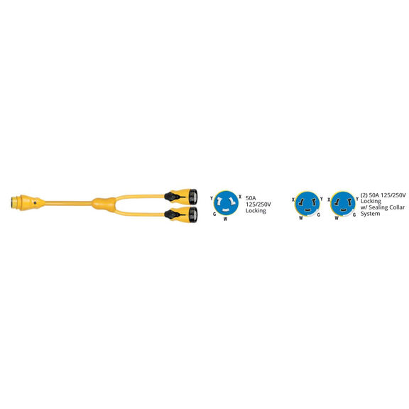 Marinco EEL Shore Power Y Adpater, 50 Amp 125/250V Male to 50 Amp 125/250V Females image number 1