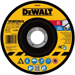 DEWALT  4-1/2� x 1/4" x 7/8" Metal & Stainless Grinding Wheel
