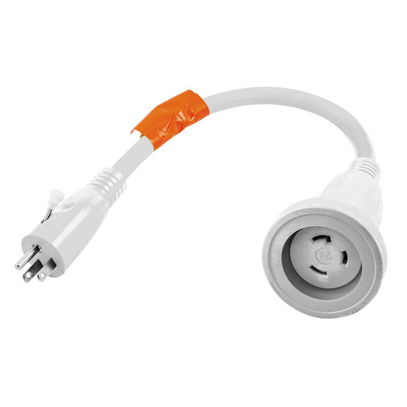 Hubbell Marine Adapter, 30A 125V L5-30R Connector to 15A 125V 5-15P Plug, White image number 0