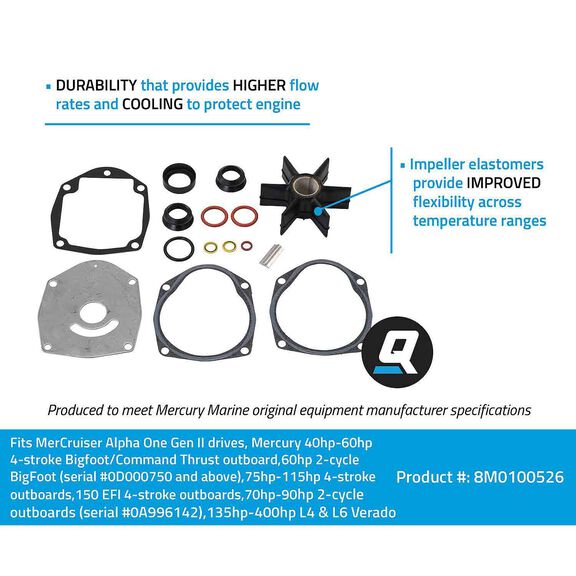 8M0100526 Water Pump Repair Kit, Mercury and Mariner Outboards and MerCruiser Stern Drives image number 2