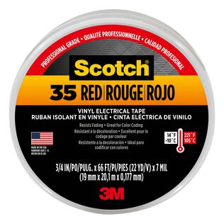 Scotch&reg; Vinyl Electrical Tape 35, 3/4" x 66', Red
