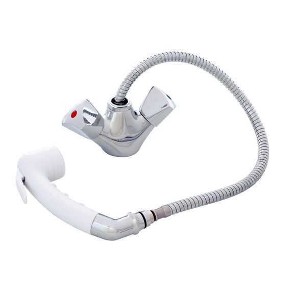 Trinidad Head/Shower Combo Faucet Small Arctic White Sprayer No Hook, 6' Stainless Steel Hose Chrome/Arctic White image number 1