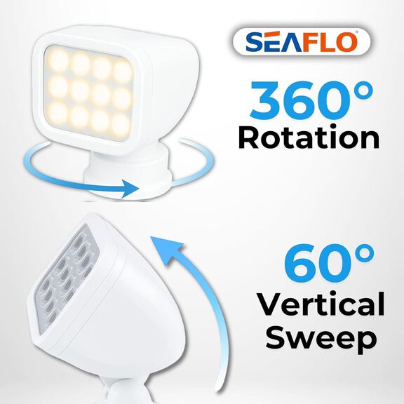 SEAFLO 28W Remote Control LED Searchlight, Warm White, Wireless Remote, White image number 2