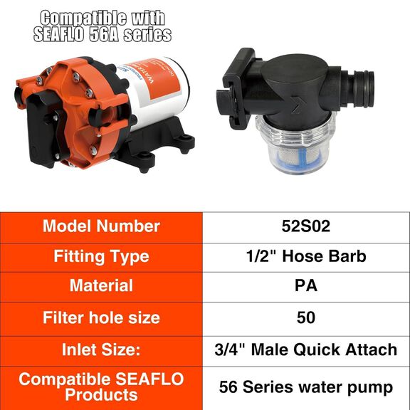 SEAFLO 52S02 Inline Water Pump Filter with 3/4 in. Quick Attach image number 1