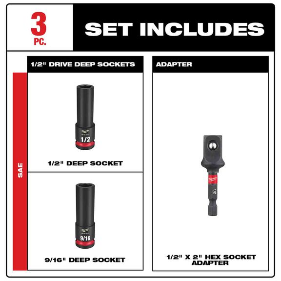 SHOCKWAVE&trade; Impact Duty&trade; 1/2" Drive SAE Deep 6 Point Socket Set, 3 Piece image number 1