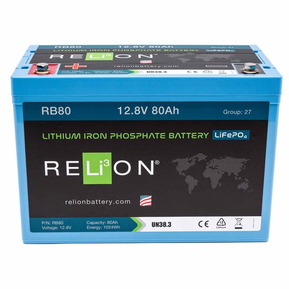 Group 27 RB80 Lithium Iron Phosphate Deep Cycle Battery, 12V, 80Ah image number 1