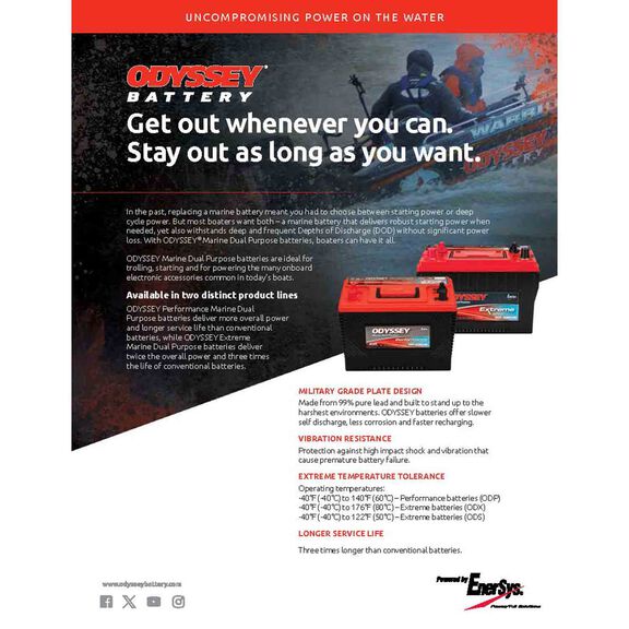 Odyssey Extreme ODS-AGM20L AGM Powersport Battery with Thin Plate Pure Lead Technology, 18 Amp Hours, 275 Cold Cranking Amps, 350 Marine Cranking Amps, 24 Reserve Minutes image number 3