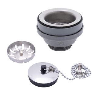 2" Drain, Straight Drain, Low Profile, 1-1/4"-M Thread, w/Strainer, w/Chain Stopper Ultra-Mirror Finish