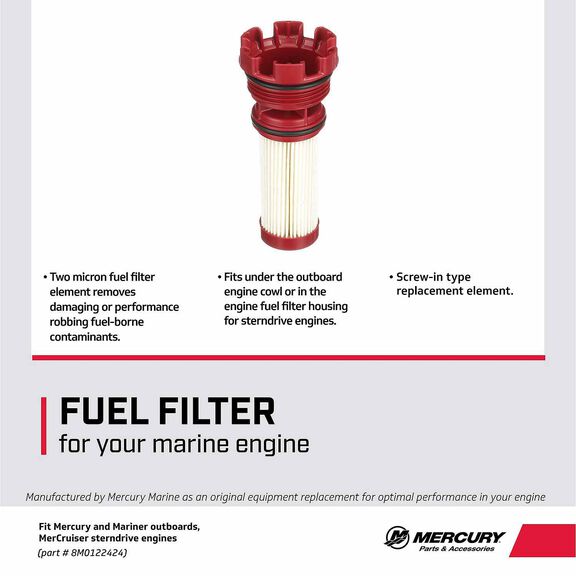 Mercury Fuel Filter Element 8M0122424 for Mercury L4 Verado, L6 200?300hp Verado, and 1.5L and 3.0L DFI Outboards image number 2