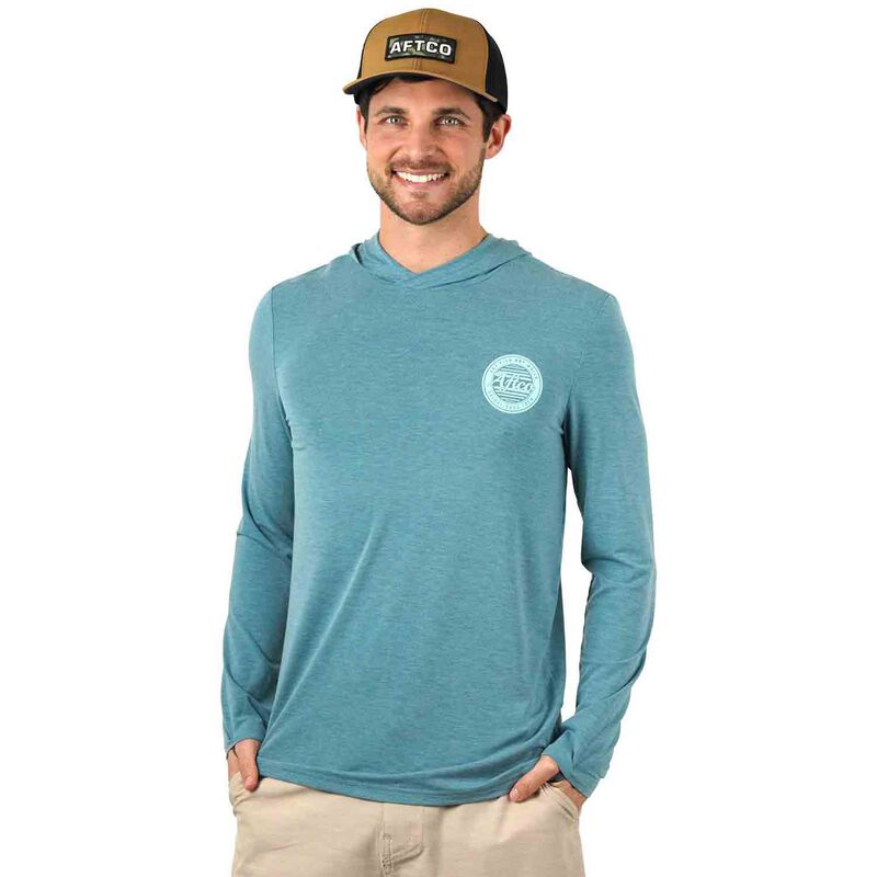 Aftco Men's Ocean Bound UPF Solid Hooded Shirt, in Arctic Heather, Size Medium | by West Marine