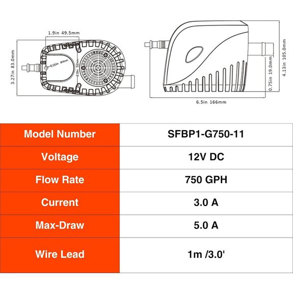 SEAFLO 750 GPH Automatic Bilge Pump with Float Switch 12V image number 3