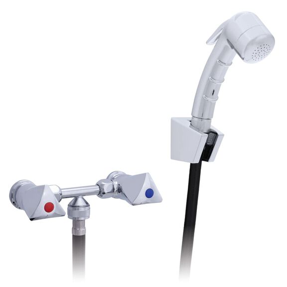 Trinidad 2H External Shower Mixer Small Chrome Sprayer, 6' Black Rubber Hose Chrome image number 0