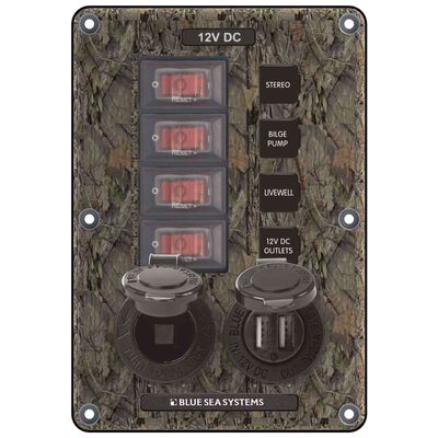 Water-Resistant Circuit Breaker Switch Panel, 4 pos. + 12 Volt Socket & Dual USB Charger
