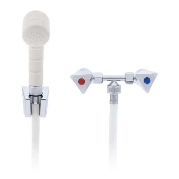 Trinidad 2H External Shower Mixer Small Warm White Sprayer, 10' White Rubber Hose Chrome/Warm White image number 2