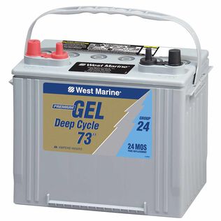 Group 24 Deep Cycle Marine Gel Battery, 73 Amp Hours, 410 Cold Cranking Amps, 575 Marine Cranking Amps, 130 Reserve Minutes
