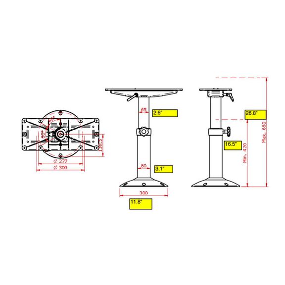 16 1/2" - 26 13/16" Adjustable Height Fixed Pedestal Table Column image number 1