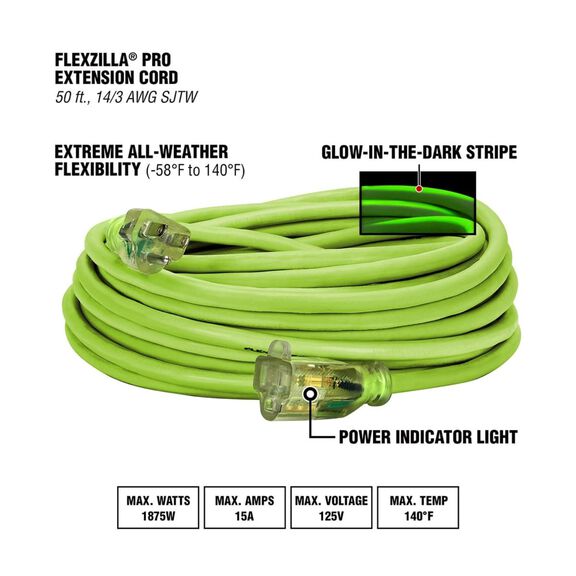 Flexzilla Pro Extension Cord 14/3 AWG 50' image number 2