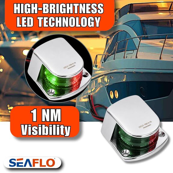 SEAFLO LED Bi-Color Bow Navigation Light, Horizontal Mount, 12V, Stainless Steel image number 6